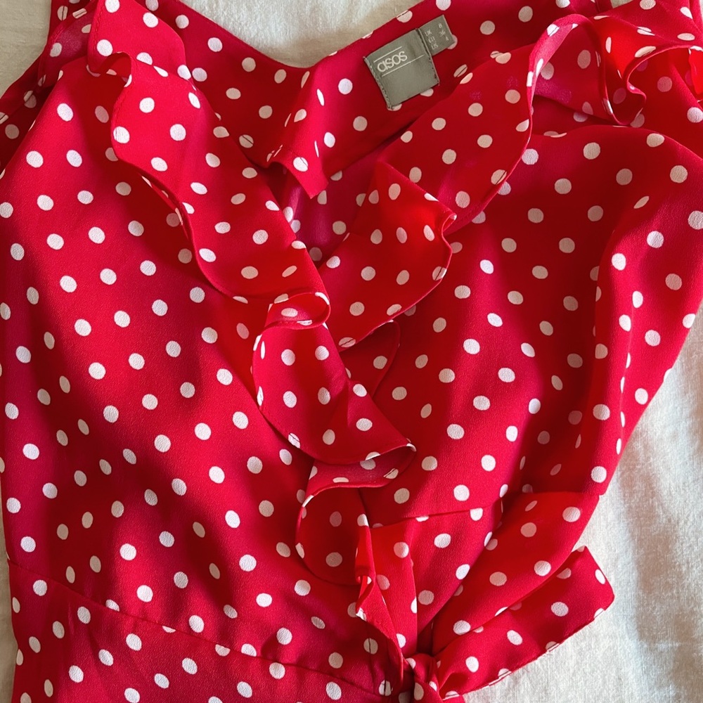 ASOS Red and White Polka Dot Mini Dress - Picture 4 of 5